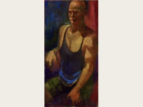 Figure in Blue Tank — Oil on canvas
