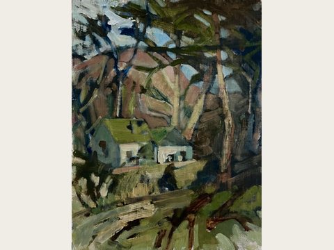 House Near San Simeon — Oil on birch panel